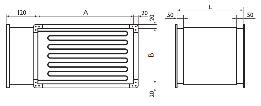 Габаритные размеры электрических нагревателей Арктос серии PBER Габаритные размеры электрических нагревателей Арктос серии PBER